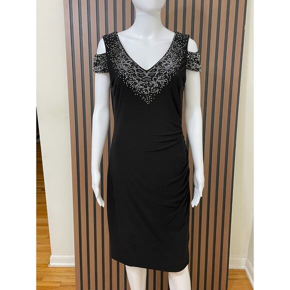 Cache Women's 8 Black Dress Y2k Sheath Midi Vintage Studded Cocktail - Picture 1 of 9